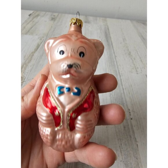 Vintage Columbia Glass Bear Mercury ornament glitter pink Xmas tree circus - Picture 7 of 8